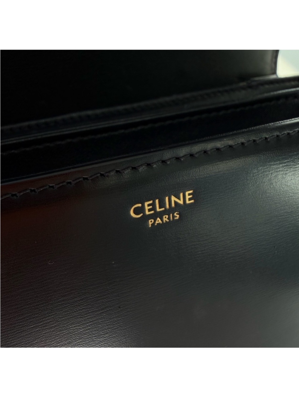Celine Black Leather Triomphe Shoulder Crossbody with Gold Emblem - Picture 3 of 8